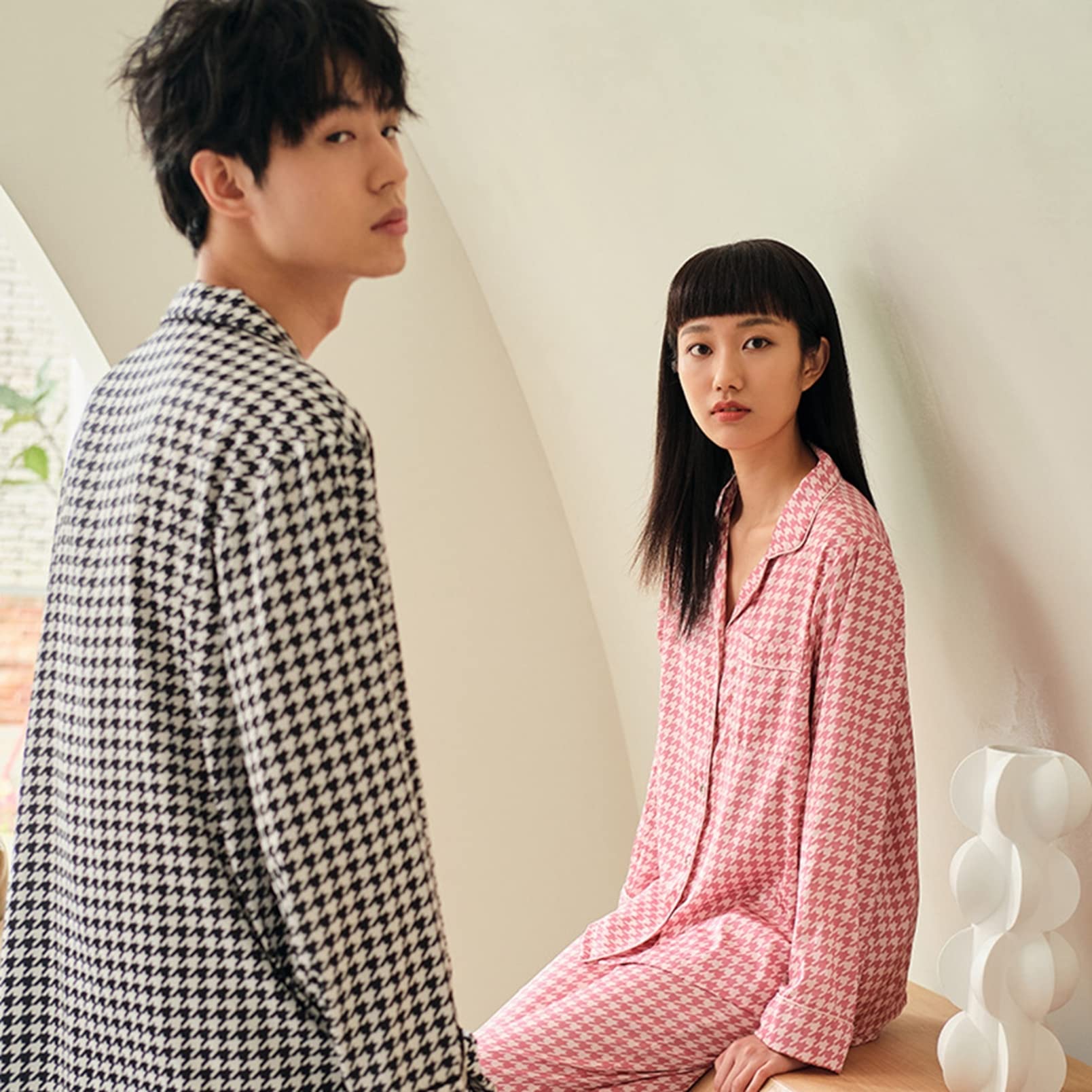 Amazon.co.jp: 千鳥柄 おそろい パジャマ ペアセット ナイトウェア